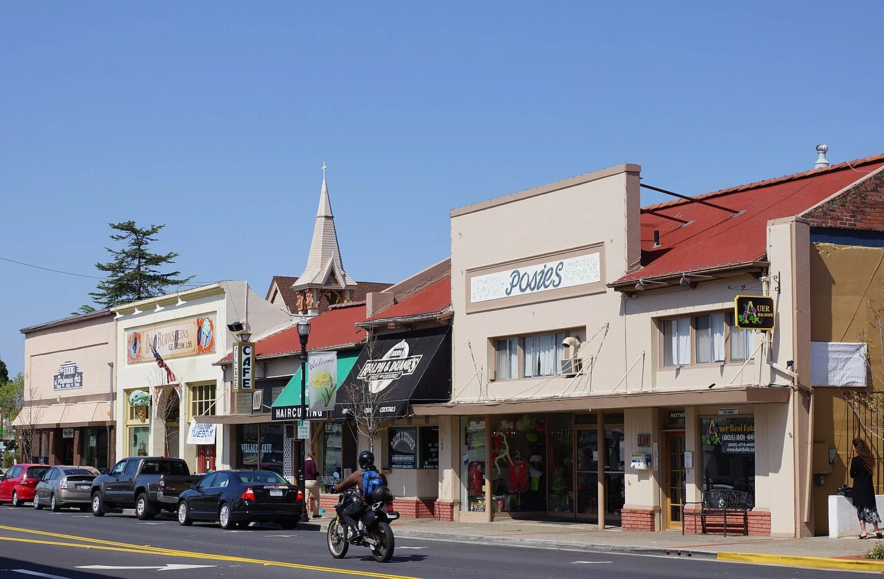 Sunny storefronts in the historic Village of Arroyo Grande